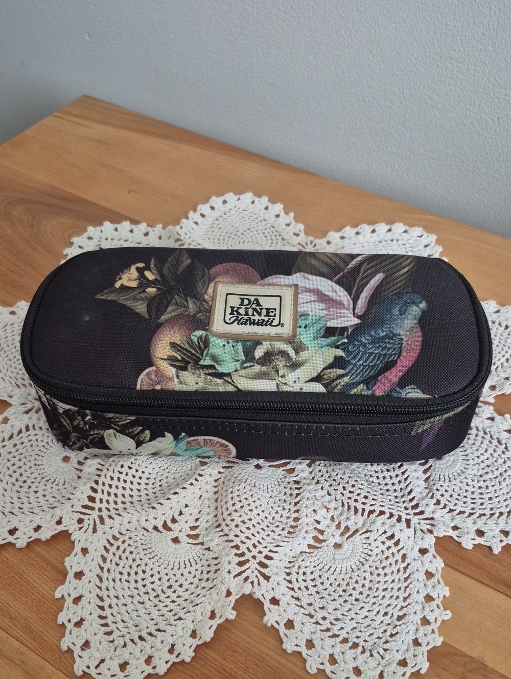 Dakine Black Floral Pencil Case with Bird Print